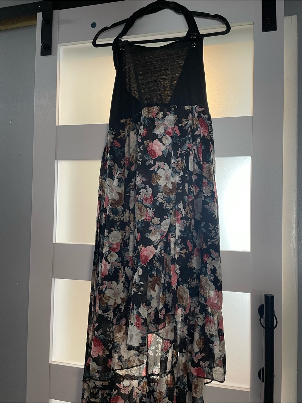 BloomChic Black Floral High-Low Maxi dress with Pink & Cream Roses - Picture 3 of 3
